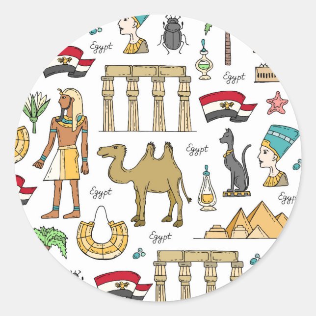 Color Symbols of Egypt Pattern Classic Round Sticker (Front)