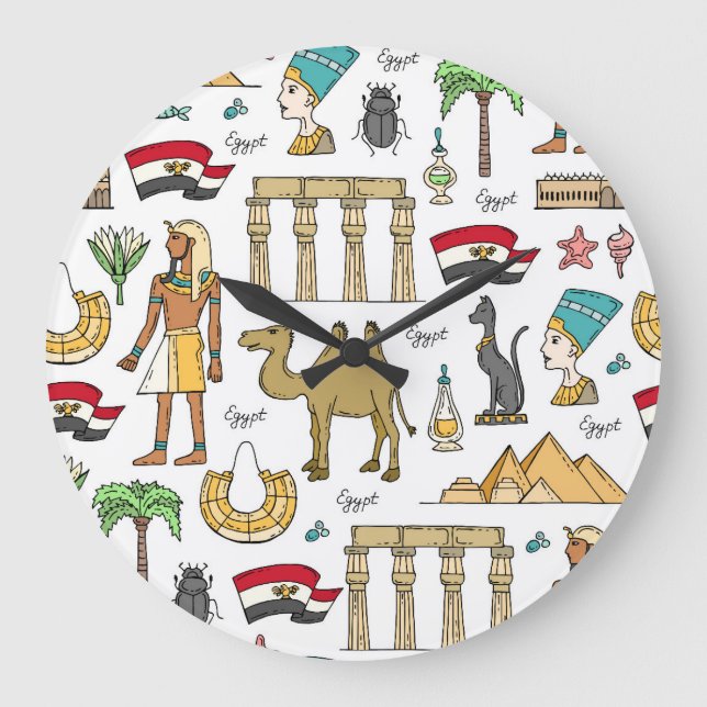 Color Symbols of Egypt Pattern Large Clock (Front)