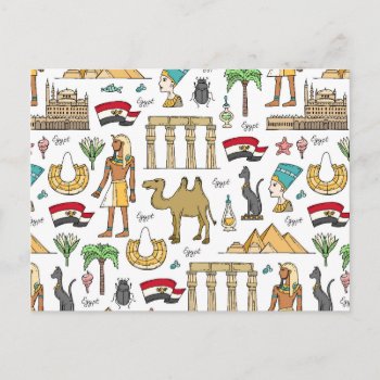 Color Symbols Of Egypt Pattern Postcard by adventurebeginsnow at Zazzle
