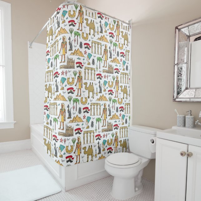 Color Symbols of Egypt Pattern Shower Curtain (In Situ)