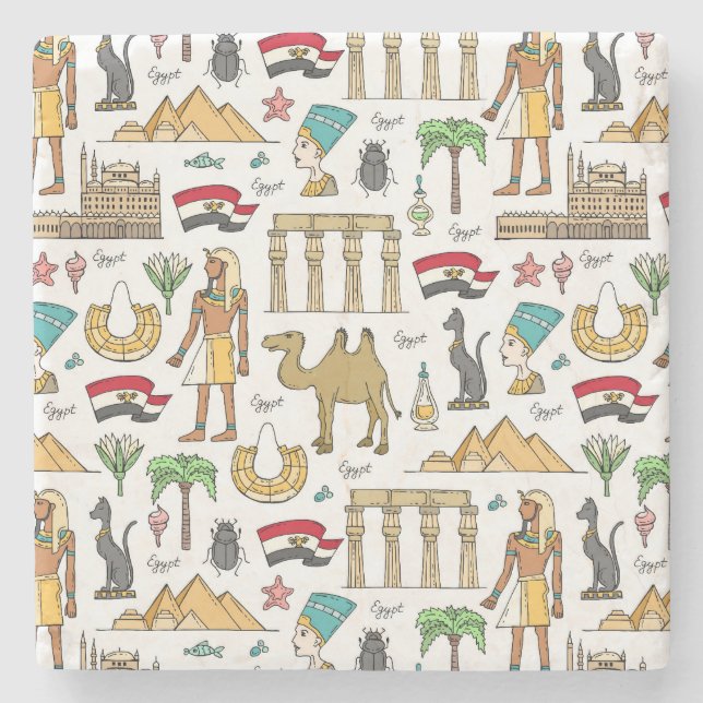 Color Symbols of Egypt Pattern Stone Coaster (Front)