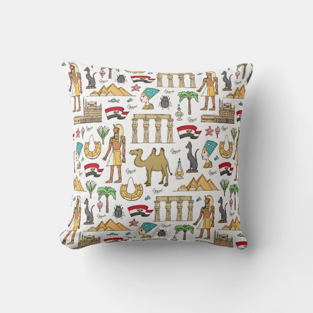 Color Symbols of Egypt Pattern Throw Pillow (Front)
