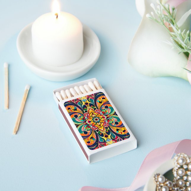 Color Symphony Mandala – Bold Psychedelic Floral Matchboxes (Insitu)