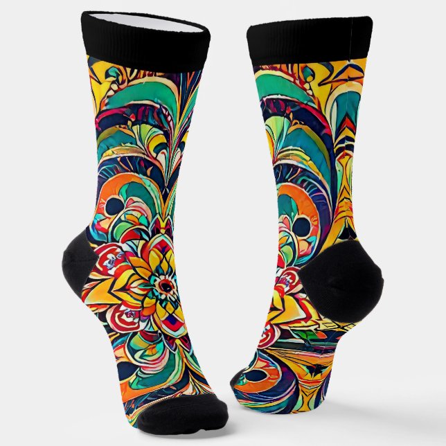 Color Symphony Mandala – Bold Psychedelic Floral Socks (Angled)