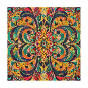 Color Symphony Mandala – Bold Psychedelic Floral Wood Wall Art