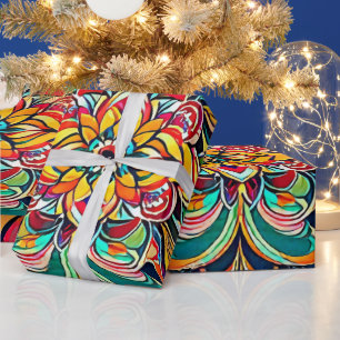 Color Symphony Mandala – Bold Psychedelic Floral Wrapping Paper