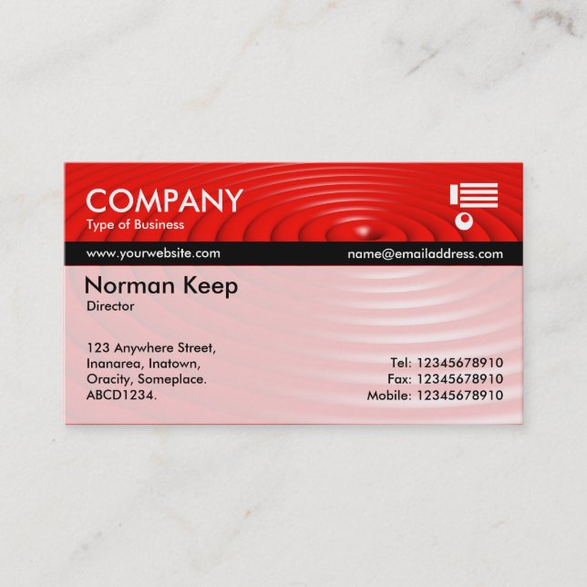 Color Tex Banded - Concentric Rings - Red Business Card (Front)