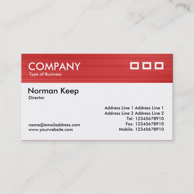 Color Textured Header - Brushed Red 2 Business Card (Front)