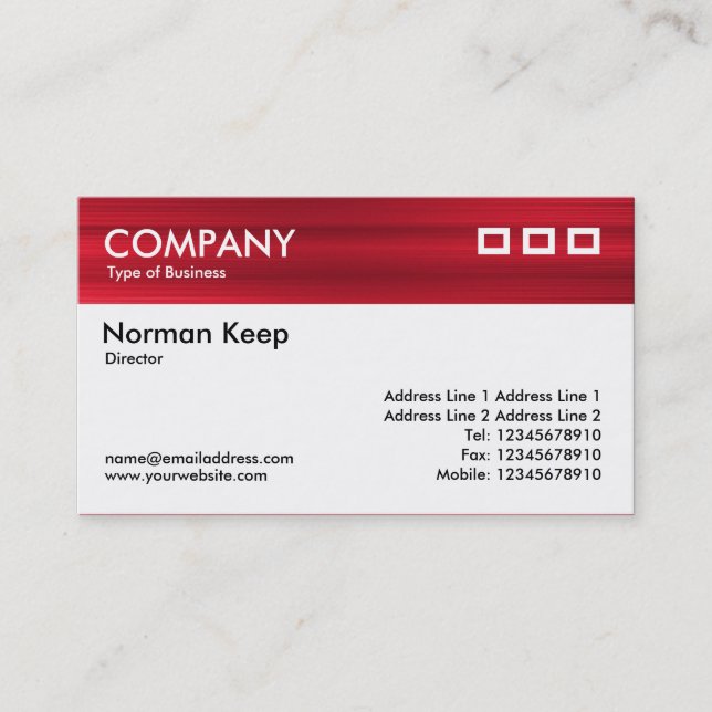 Color Textured Header - Brushed Red Business Card (Front)
