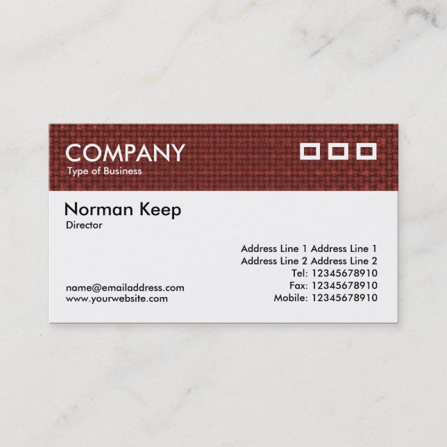 Color Textured Header - Dark Red Fabric Business Card (Front)