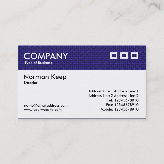 Color Textured Header - Deep Blue Fabric Business Card (Front)