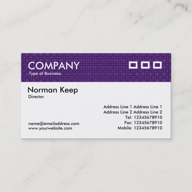 Color Textured Header - Deep Violet Fabric Business Card (Front)