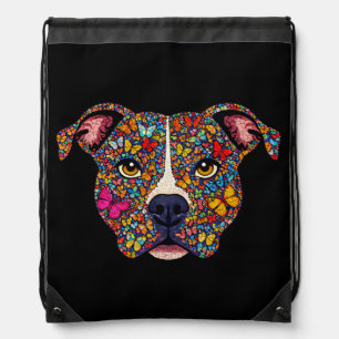 Color Therapy Butterfly Dog Pitbull Mama Daypack Drawstring Bag