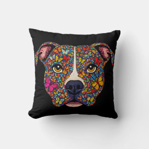Color Therapy Butterfly Dog Portrait Pitbull Mama Throw Pillow