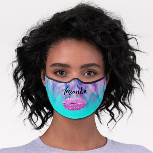 Color To Heal Kiss Lips Name Blue Girly Premium Face Mask