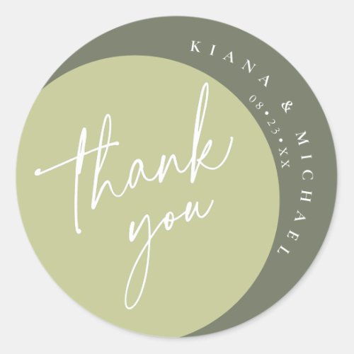Color Tones Wedding Thank You Green ID901  Classic Round Sticker