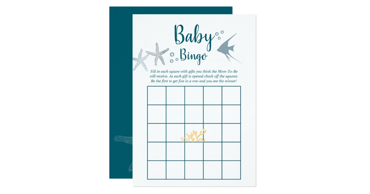 Color trend Under the Sea Baby Shower Bingo Invitation