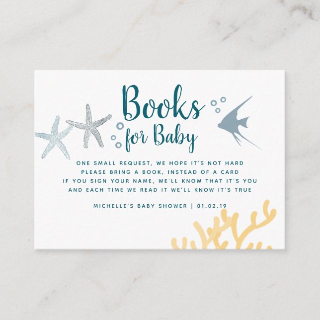 Color trend Under the Sea Baby Shower Book Request Enclosure Card (Front)