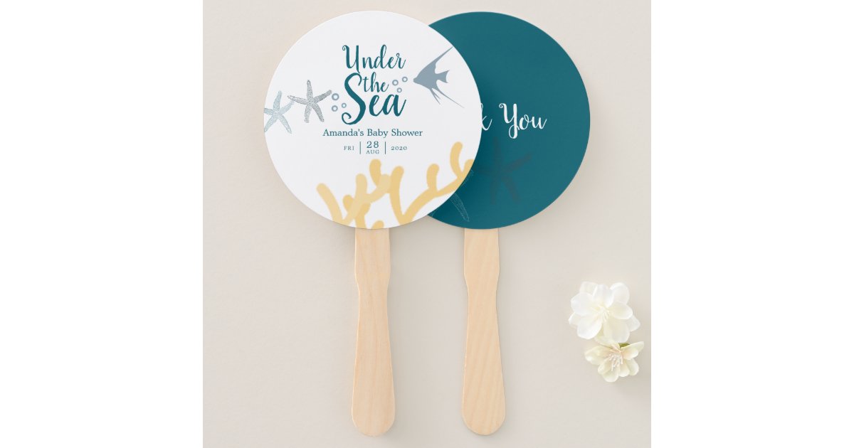 Color trend Under the Sea Ocean themed Baby Shower Hand Fan