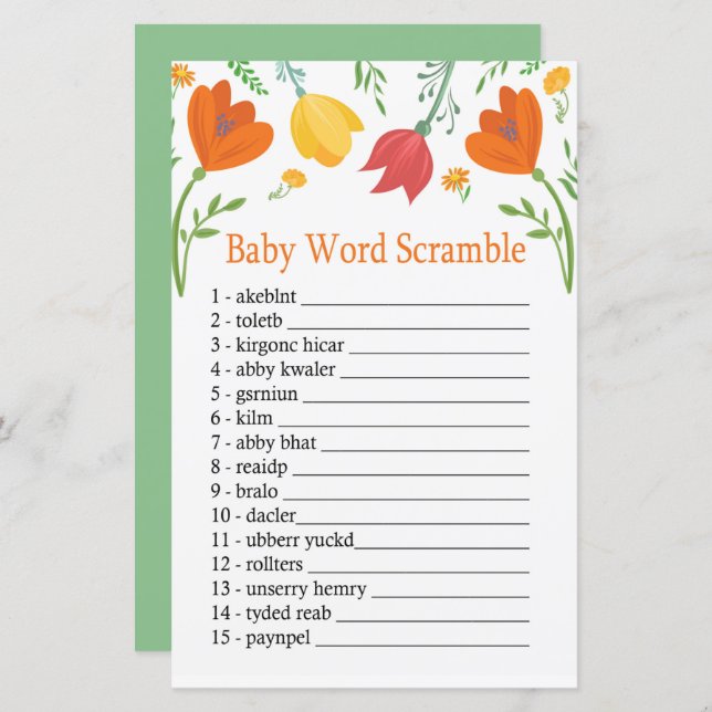 Color tulips Baby word scramble game (Front/Back)