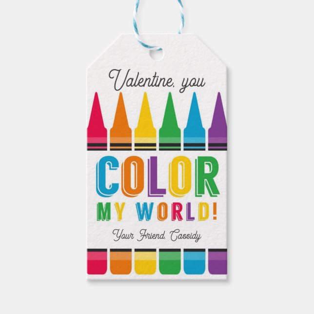 Color Valentine Tag Crayon Valentines Day Gift Tag (Front)