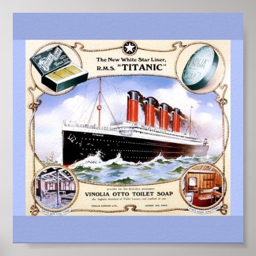 Color Vintage 1912 TITANIC Image on Toilet Soap Ad Poster