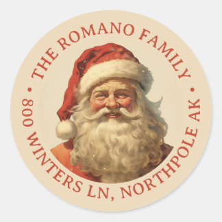 Color Vintage Santa Christmas Address Classic Round Sticker