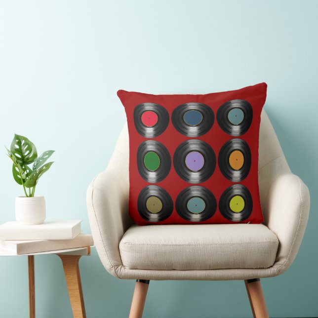 color vinyl records pattern throw pillow (Chair)