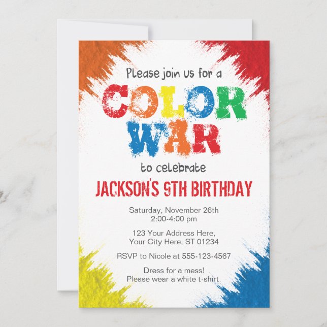 Color War Birthday Invitation | Color Run (Front)