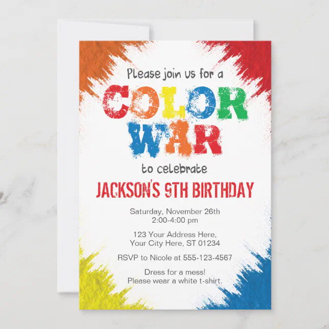 Color War Birthday Invitation | Color Run | Zazzle