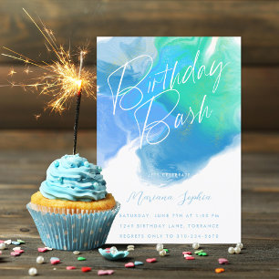 Color Wash Aqua Blue Green Birthday Party Invitation