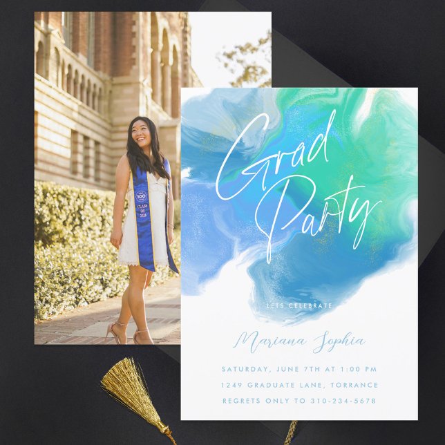 Color Wash Blue Green Grad Party Invitation (Creator Uploaded)