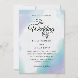 color wash teal and purple wedding invitations