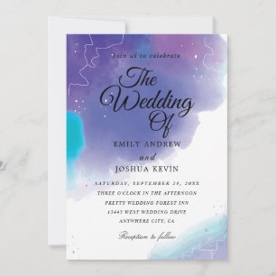 color wash teal and purple wedding invitations