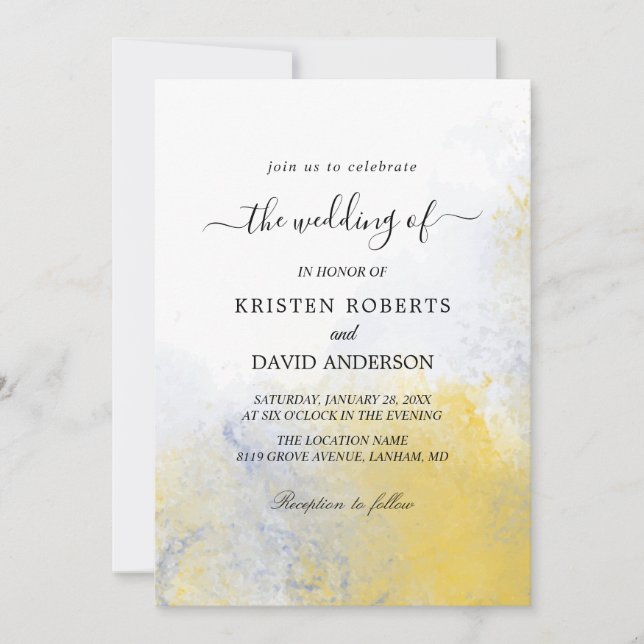 color wash yellow and blue wedding invitation (Front)