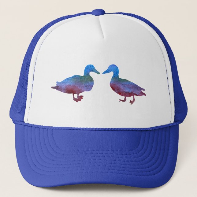 Color Washed Kissing Ducks Trucker Hat (Front)