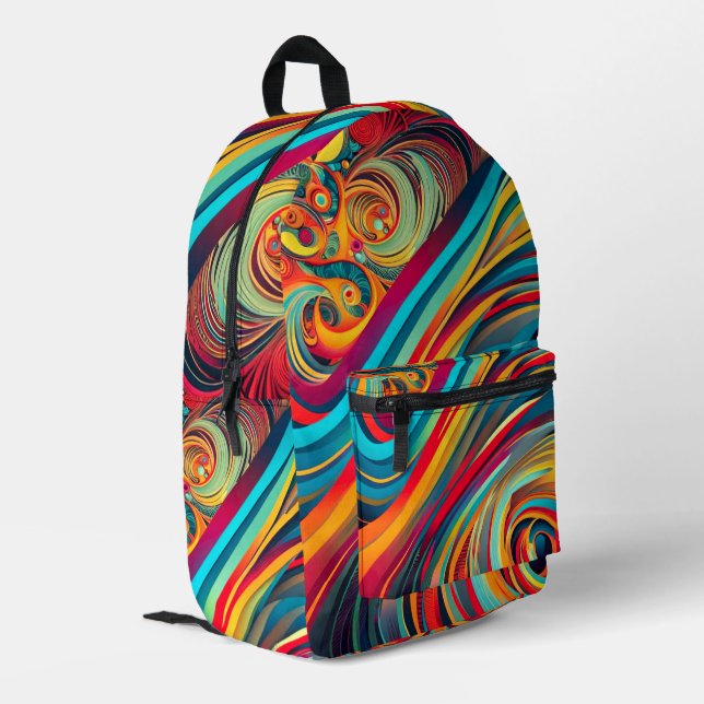 Color Wave Fusion – Modern Abstract Swirl Art Printed Backpack (Back Corner Left)