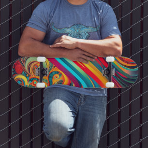 Color Wave Fusion – Modern Abstract Swirl Art Skateboard