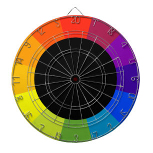 color wheel dartboard with darts
