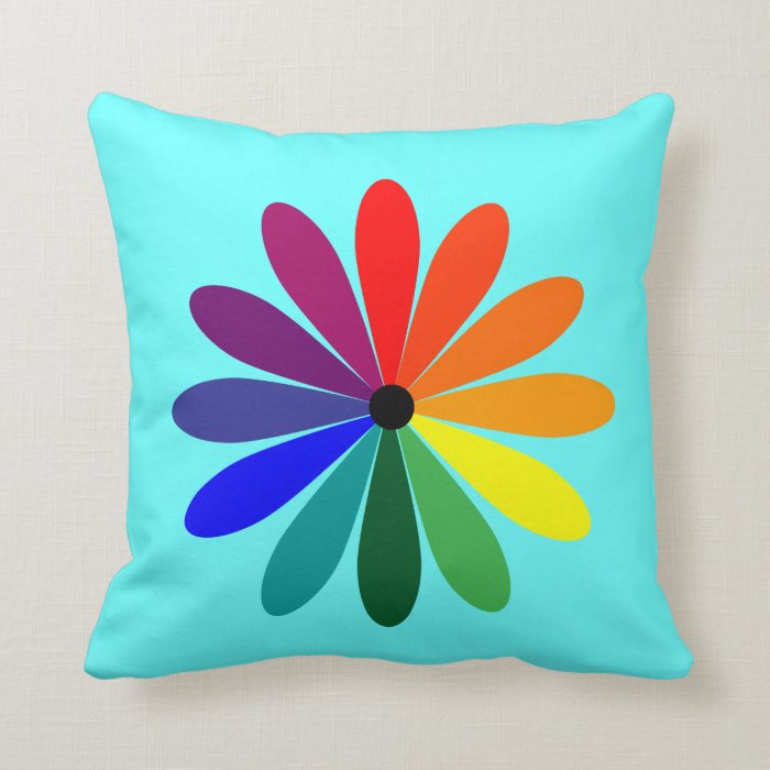 Color Wheel Flower Pillow on Blue