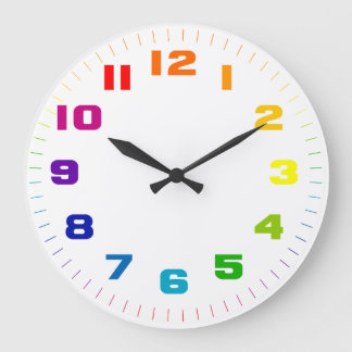 Color Wheel Numbers on White Large Clock