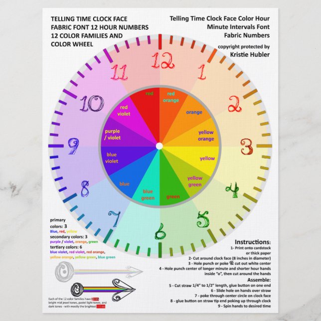 Color Wheel Tell Time Fabric Font Numbers Clock Letterhead (Front)