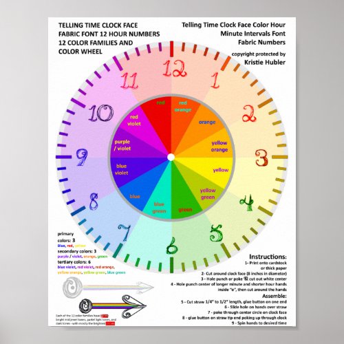 Color Wheel Tell Time Fabric Font Numbers Clock Poster