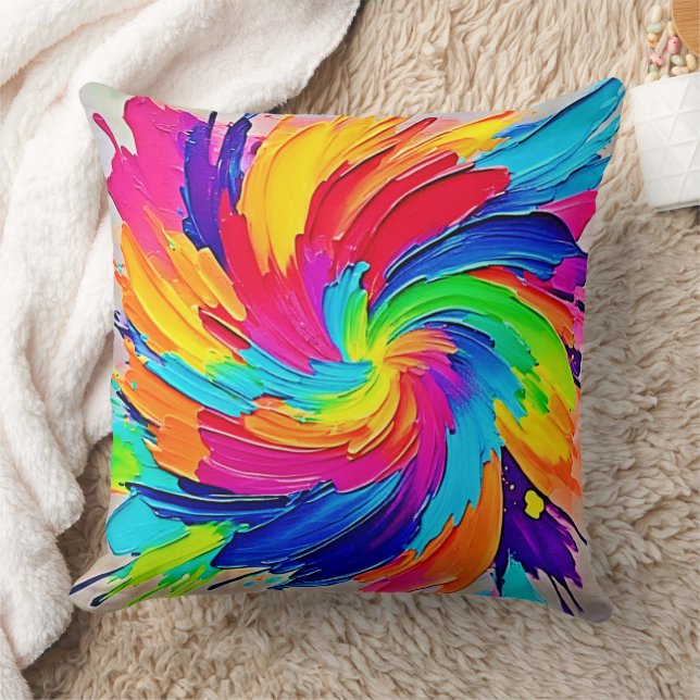 Color Whirl: Abstract Art Throw Pillow (Blanket)