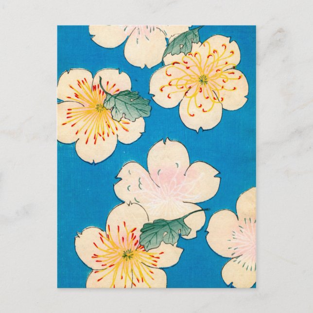 Color Woodblock Print of Dogwood Blossoms Postcard (Front)