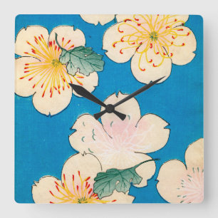 Color Woodblock Print of Dogwood Blossoms Square Wall Clock