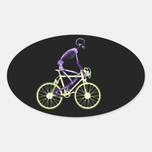 Color X_Ray Skeleton Riding Bike Oval Sticker