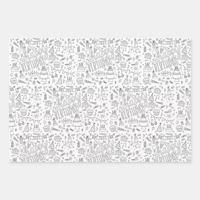 Color Your Own Birthday Gift Wrapping Paper (Front)