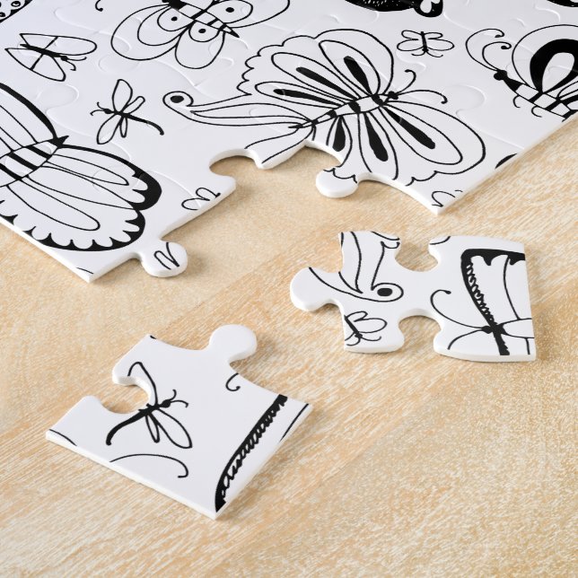 Color Your Own Butterflies Black and White Jigsaw Puzzle (Side)