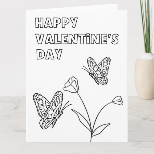 Color your own butterfly valentines day card
